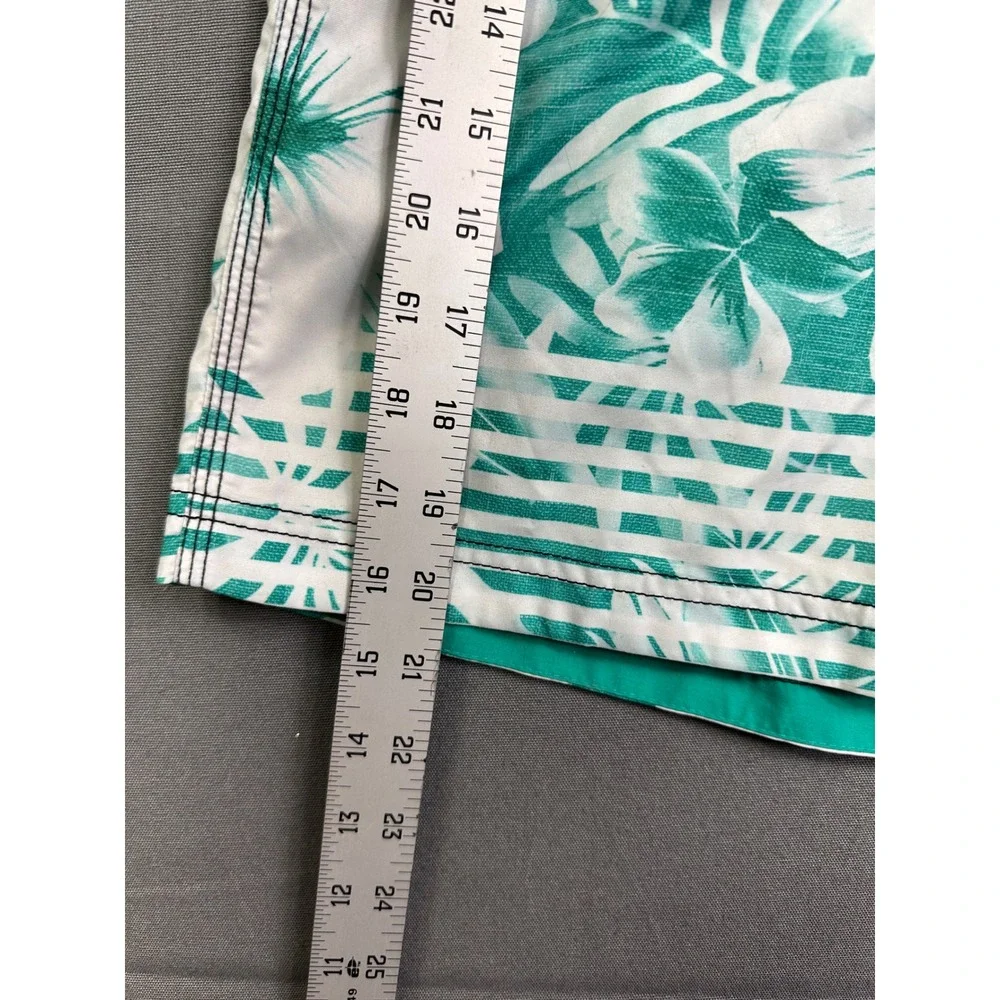 Speedo Men Tropical Floral Striped Board Shorts Teal Green Black Swim‎ Trunks 30